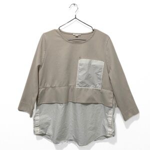 COS Tan/Cream Oversized Woven Jersey Relaxed-Fit Pocket Blouse Size Small